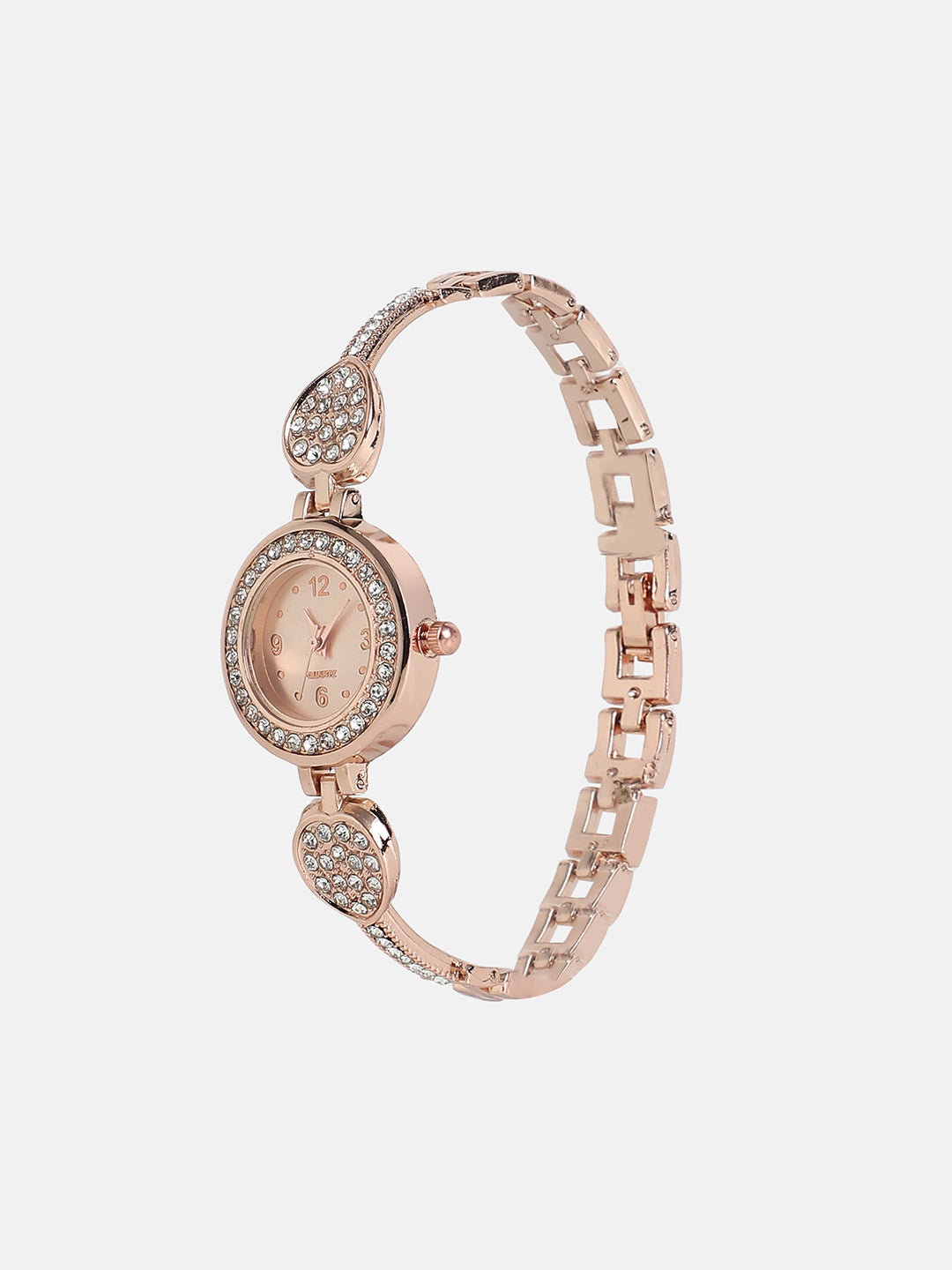 Women's The Embellished Leaf Round Watch - Champayne Gold