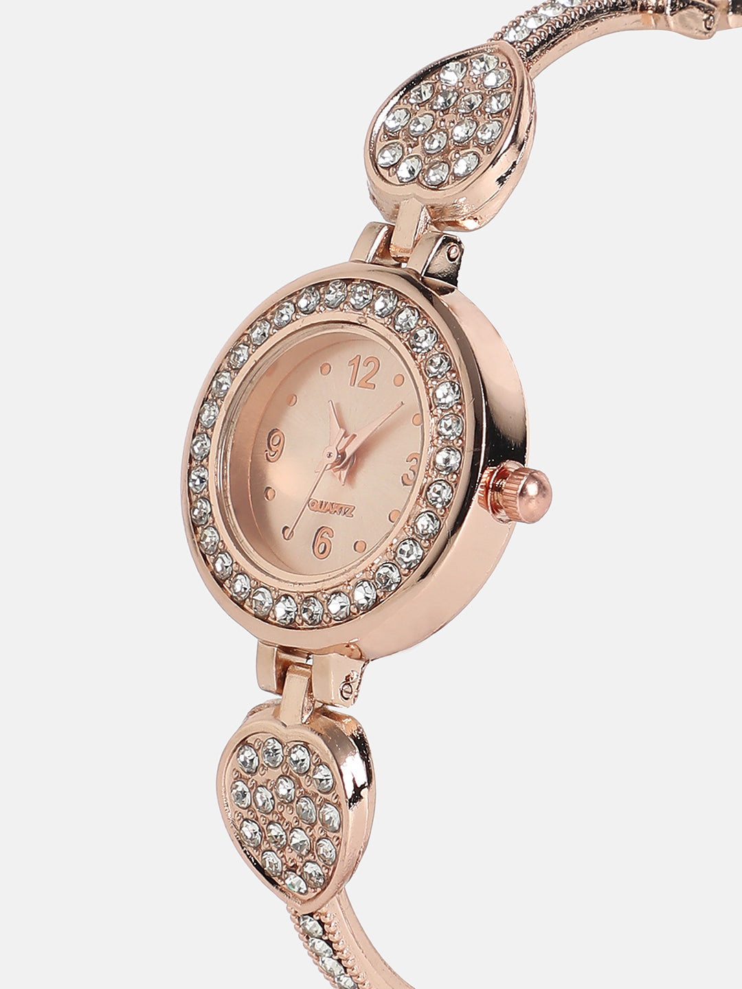 The Embellished Leaf Round Watch - Champayne Gold