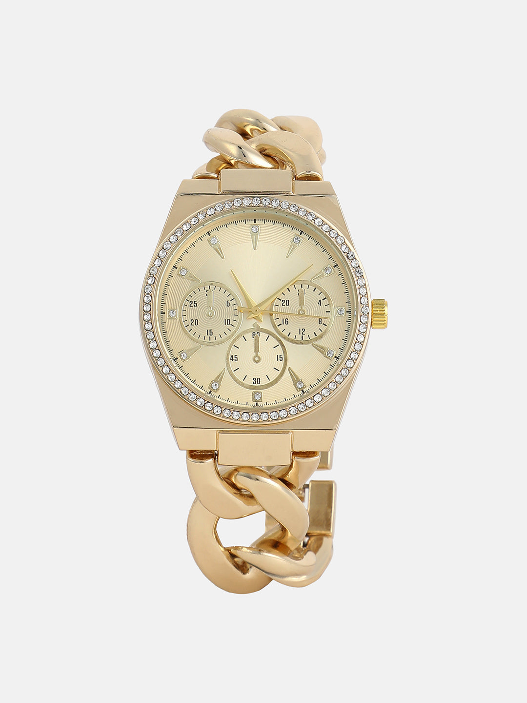 The Three-Dial Chunkylink Cushion  Watch - California Gold