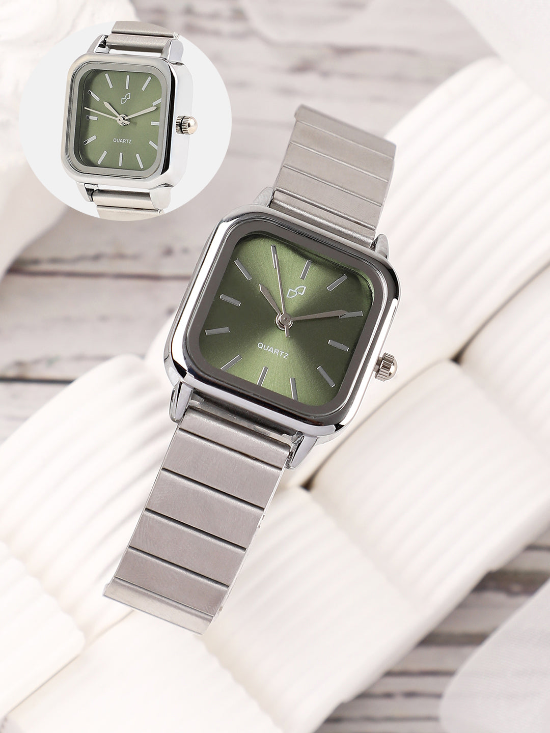 The Downtown Chain Square Watch - Olive Green