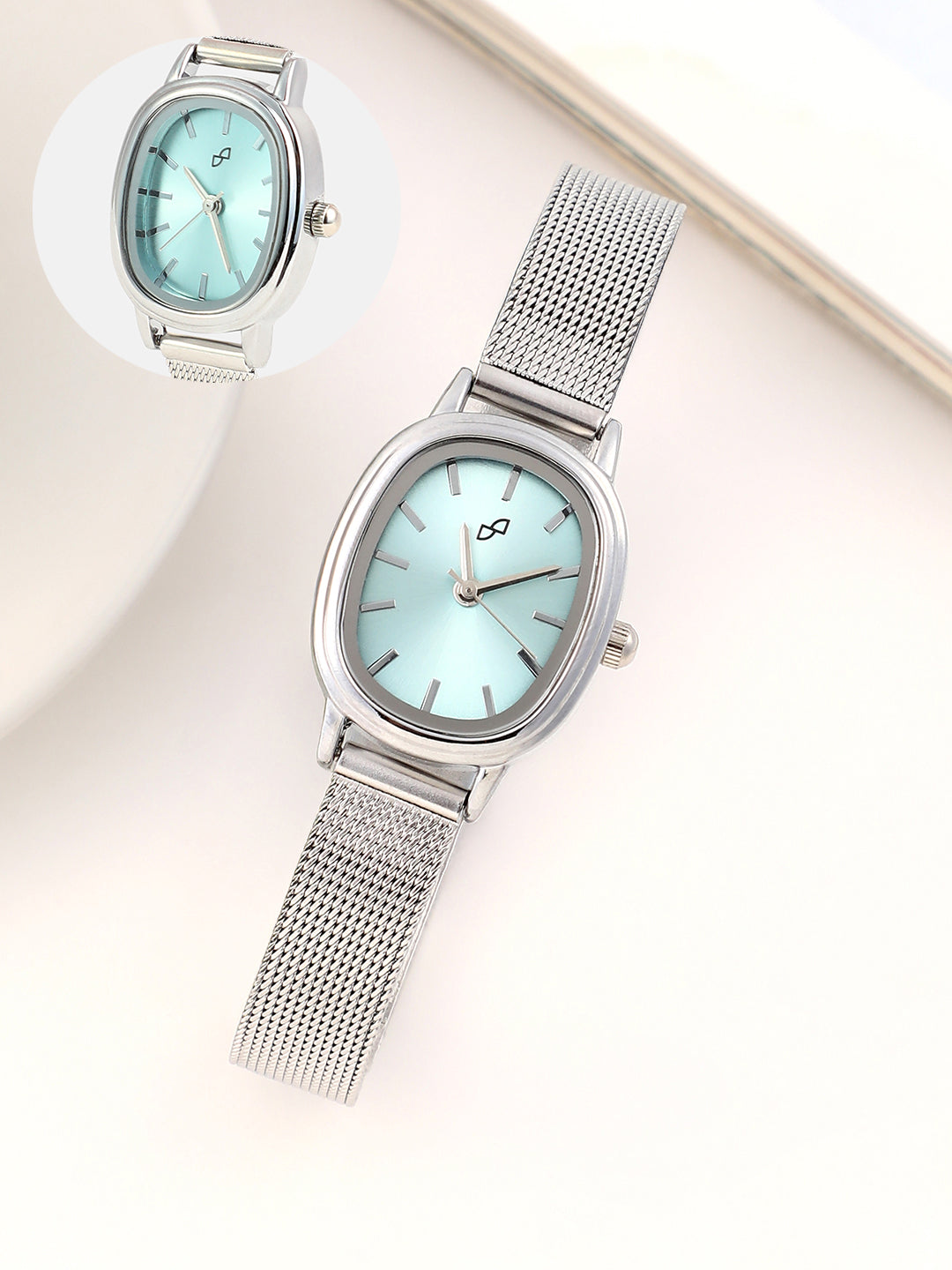 The Cosmopolis Mesh Rectangular Watch - Powder Blue