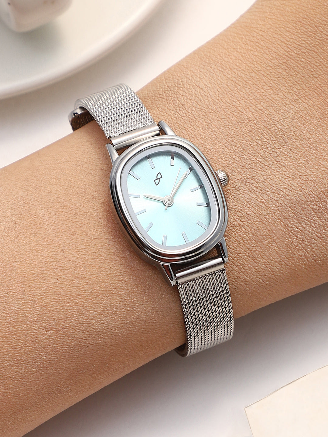 The Cosmopolis Mesh Rectangular Watch - Powder Blue