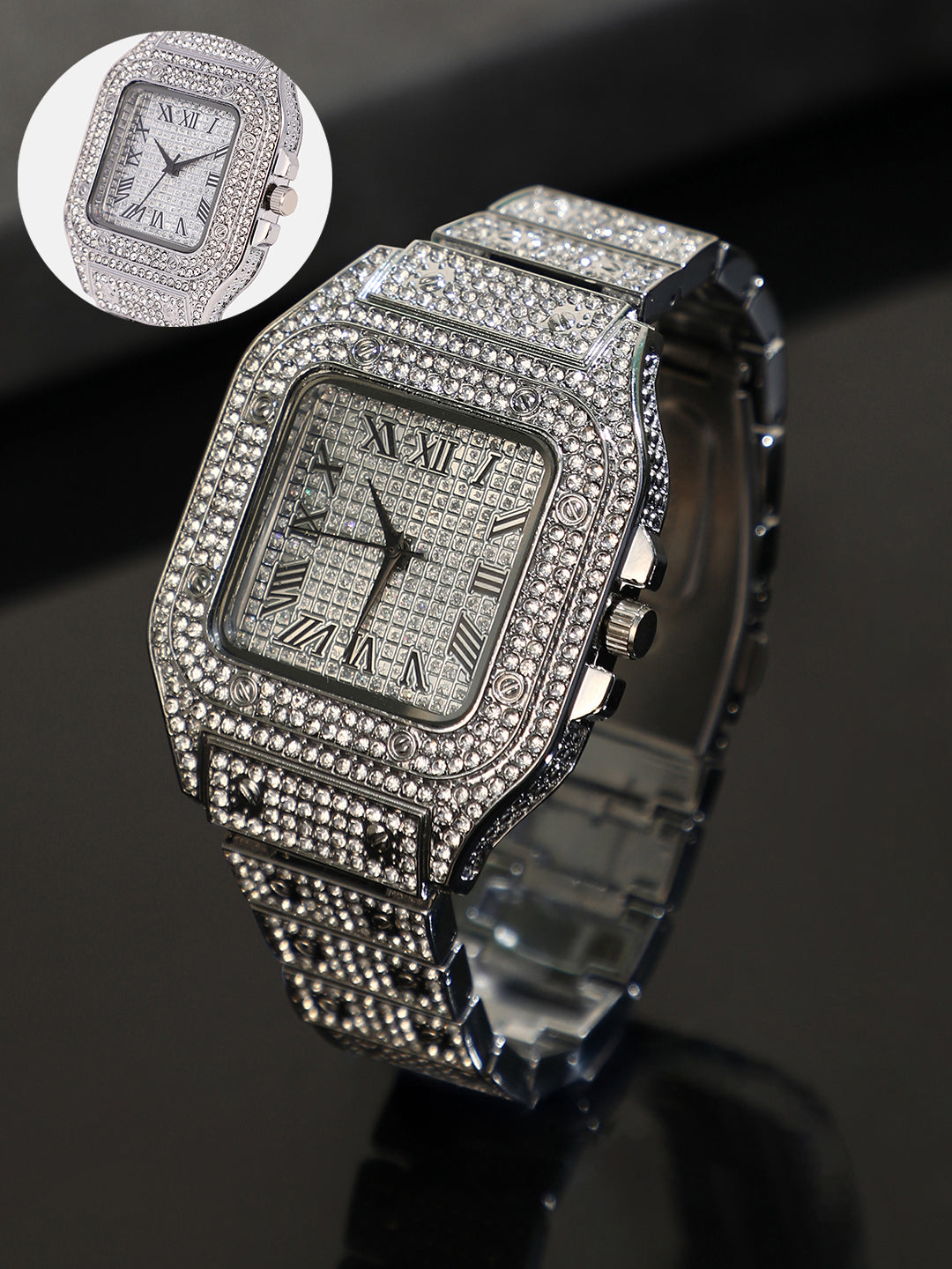 The Bijou Roman Square Watch - Metallic Silver