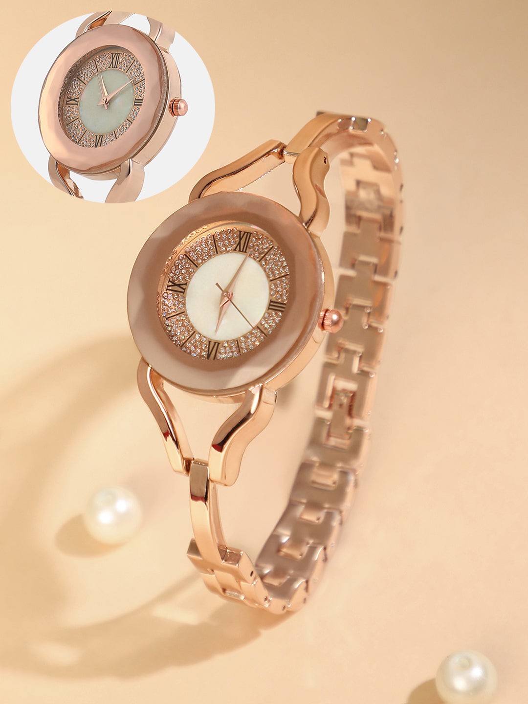 The Celeste Roman Round Watch - Rose Gold