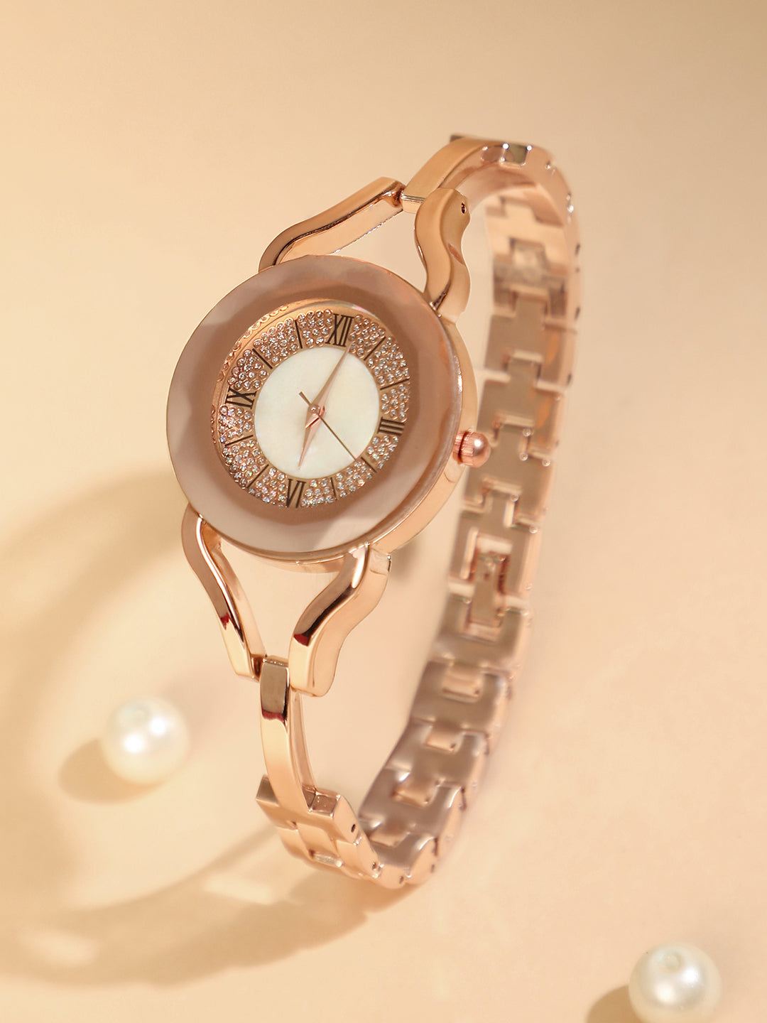 The Celeste Roman Round Watch - Rose Gold