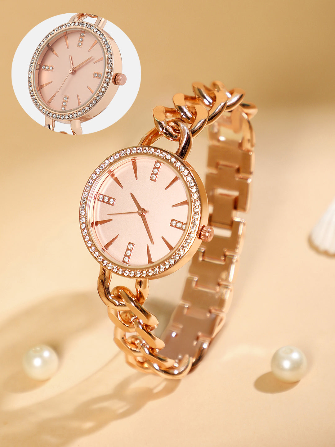 The Chainlink Gem Round Watch - Rose Gold