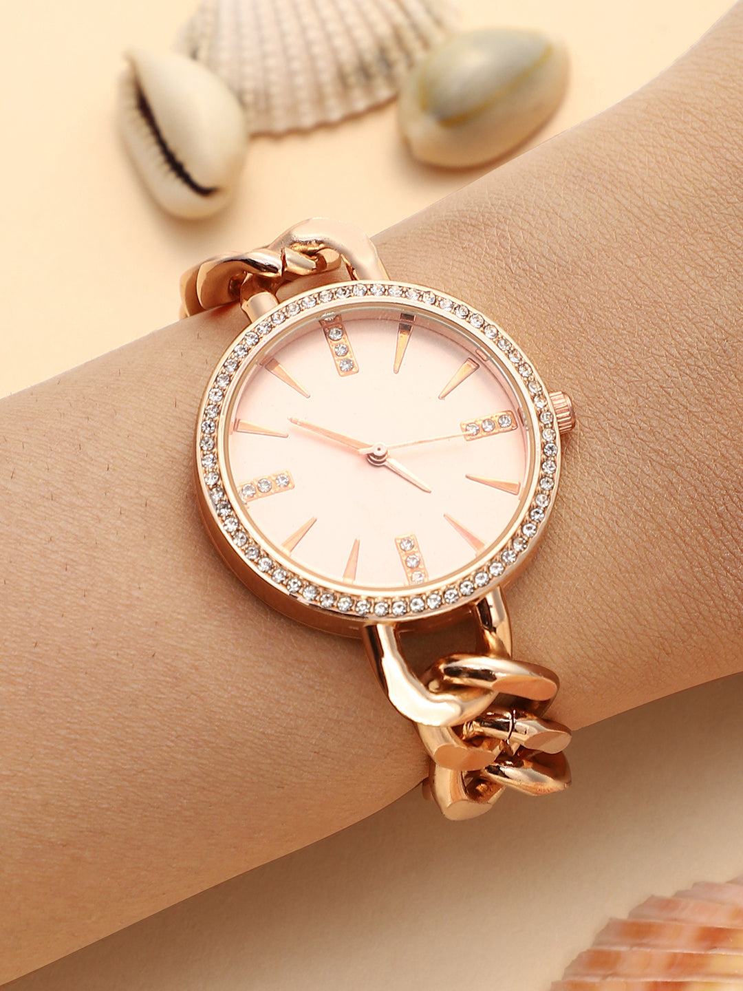 The Chainlink Gem Round Watch - Rose Gold