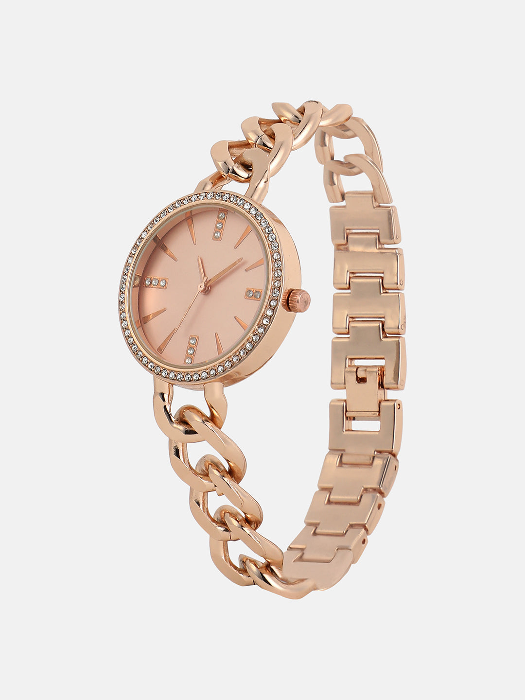 The Chainlink Gem Round Watch - Rose Gold