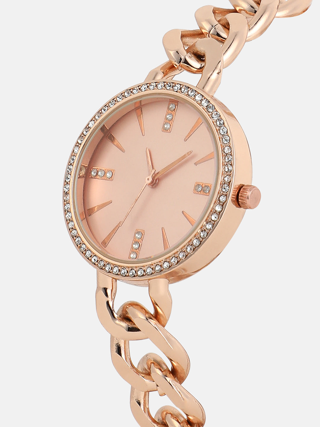 The Chainlink Gem Round Watch - Rose Gold