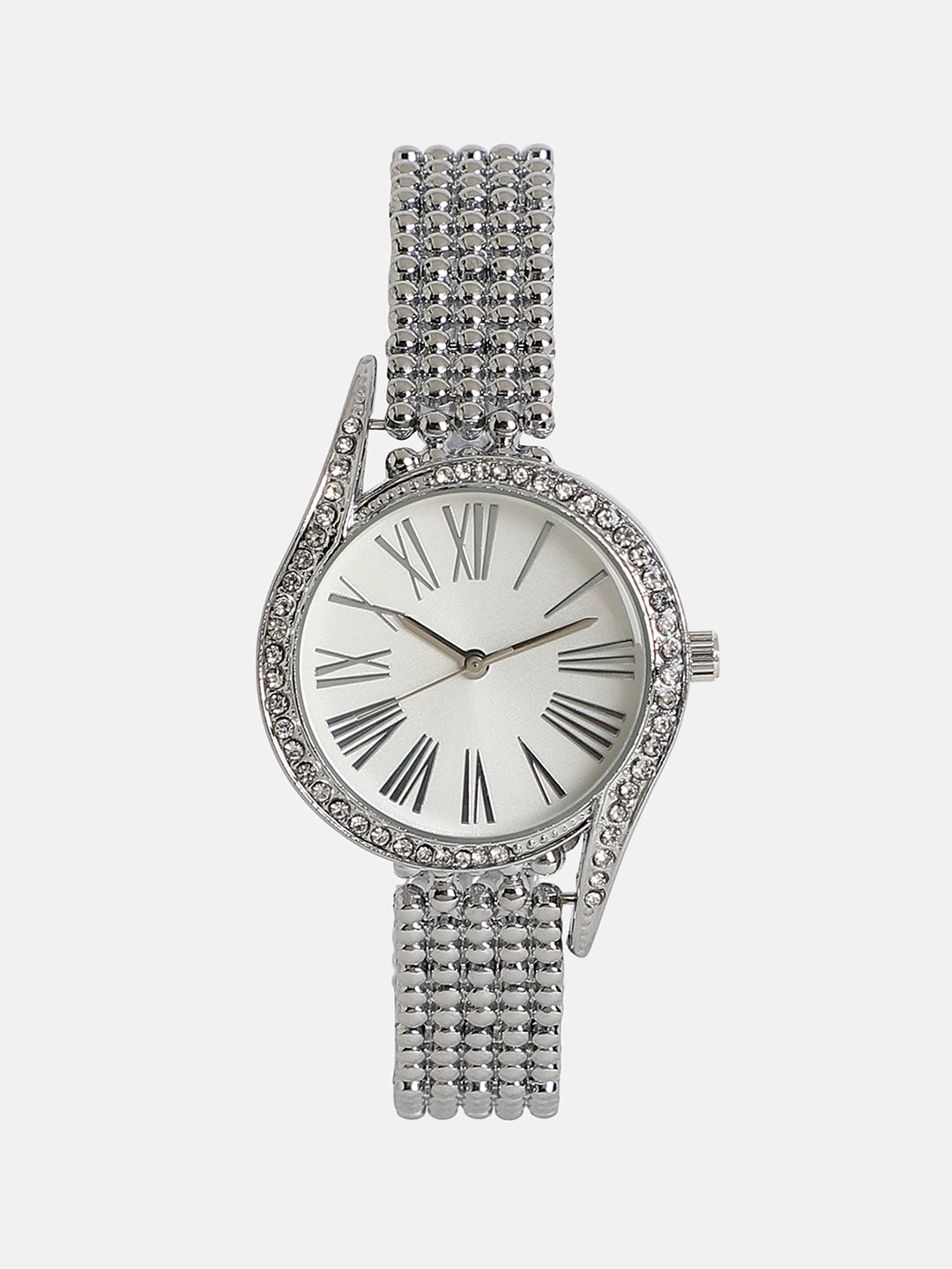 The Roman Dotted-Swirl Round Watch - Metallic Silver