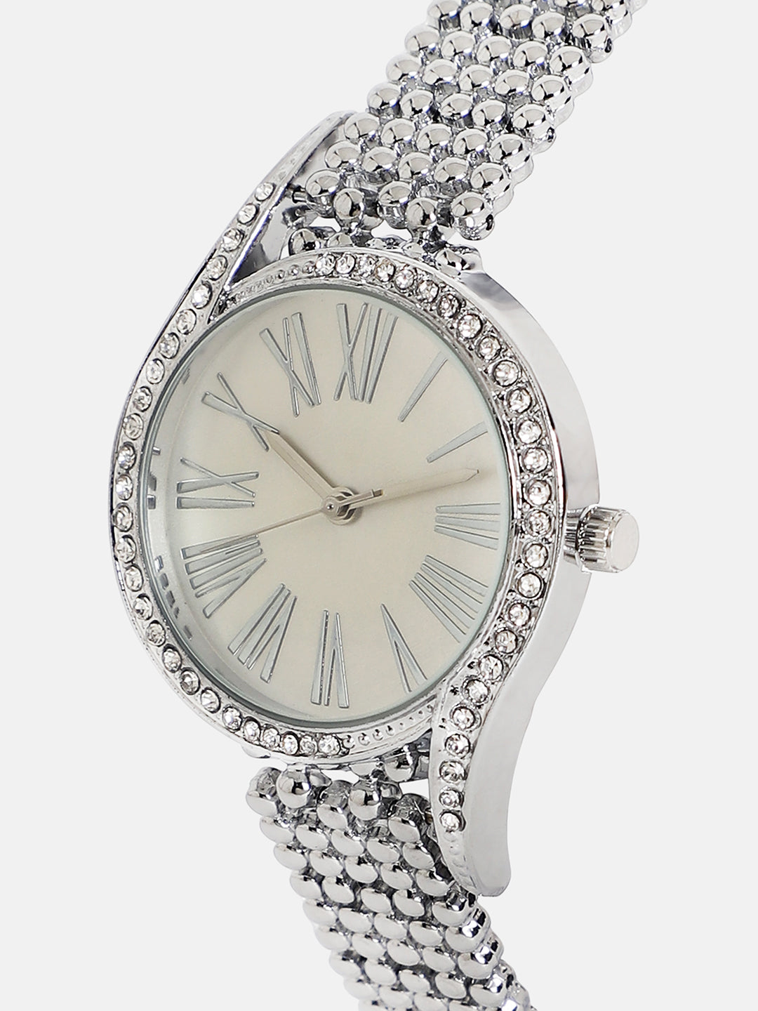 The Roman Dotted-Swirl Round Watch - Metallic Silver