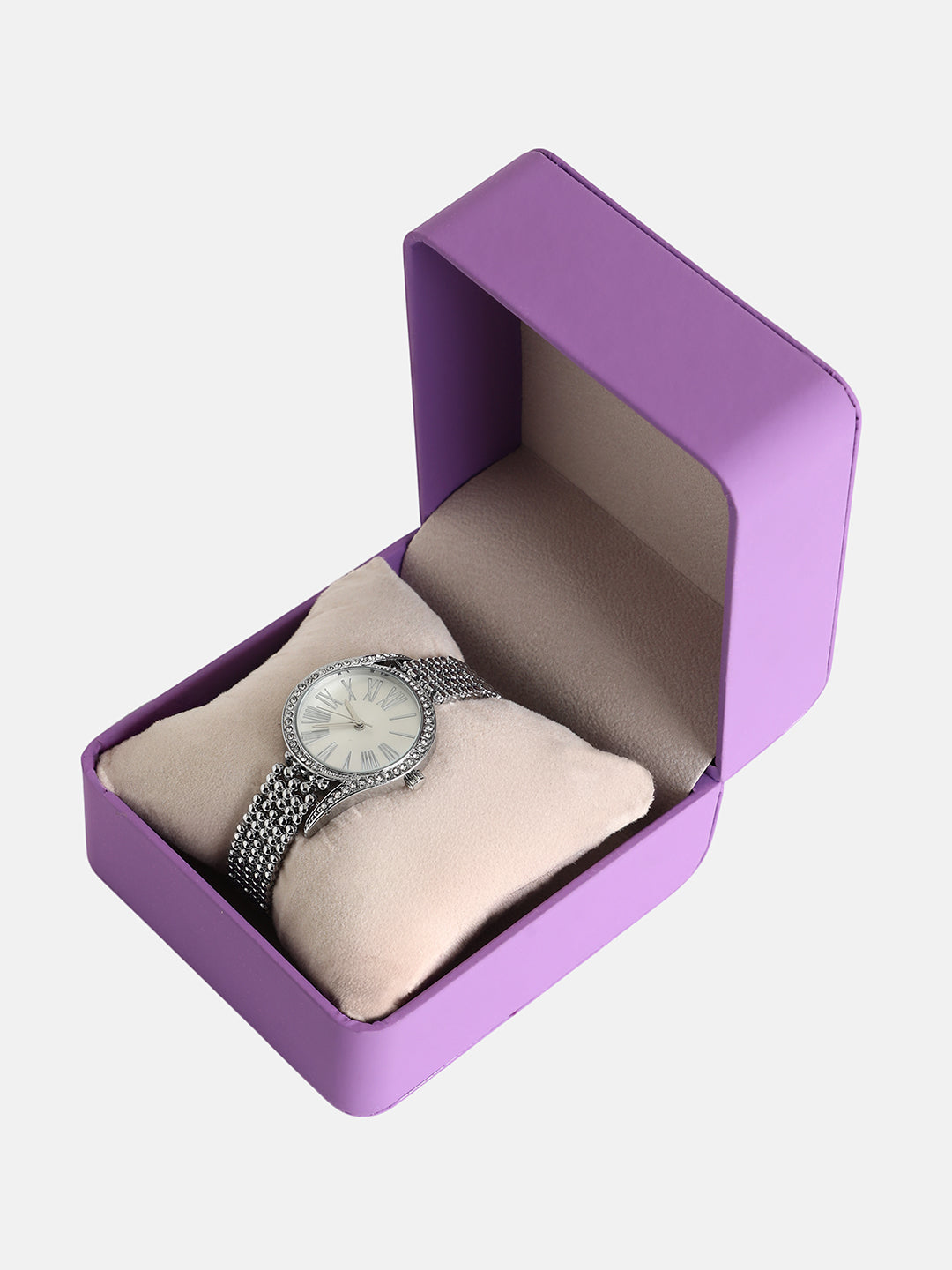 The Roman Dotted-Swirl Round Watch - Metallic Silver