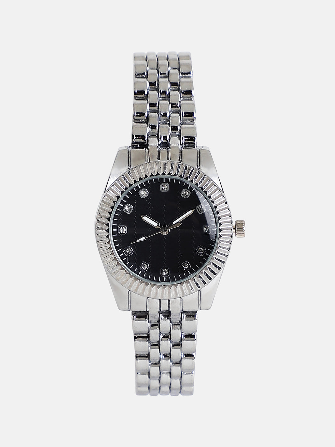 The Ribbed H-Link Round Watch - Midnight Black