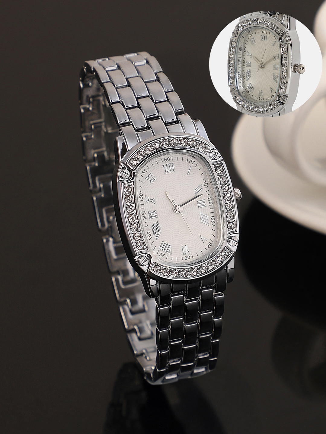 The Roman Torque Oblong Watch - Metallic Silver