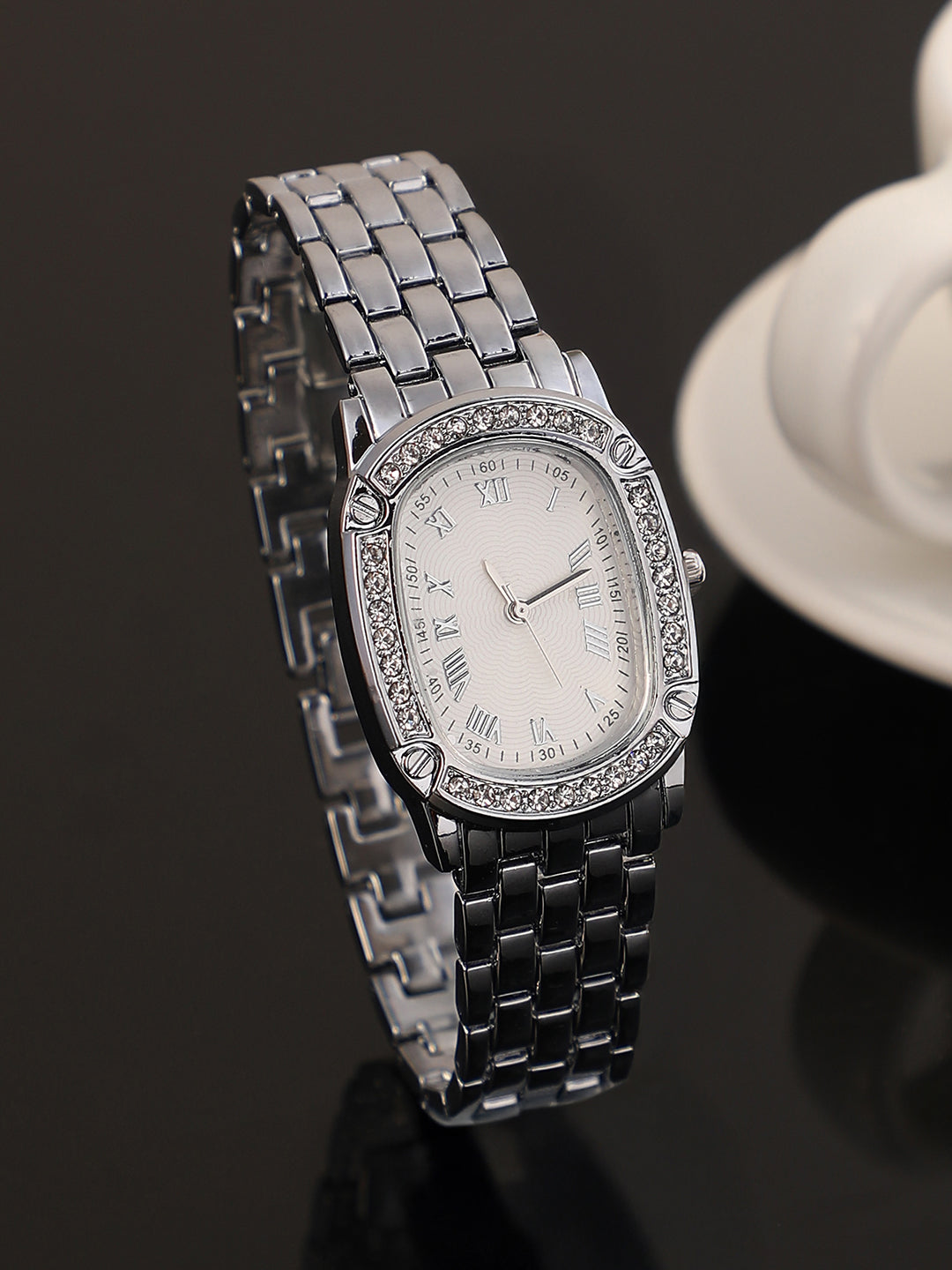 The Roman Torque Oblong Watch - Metallic Silver