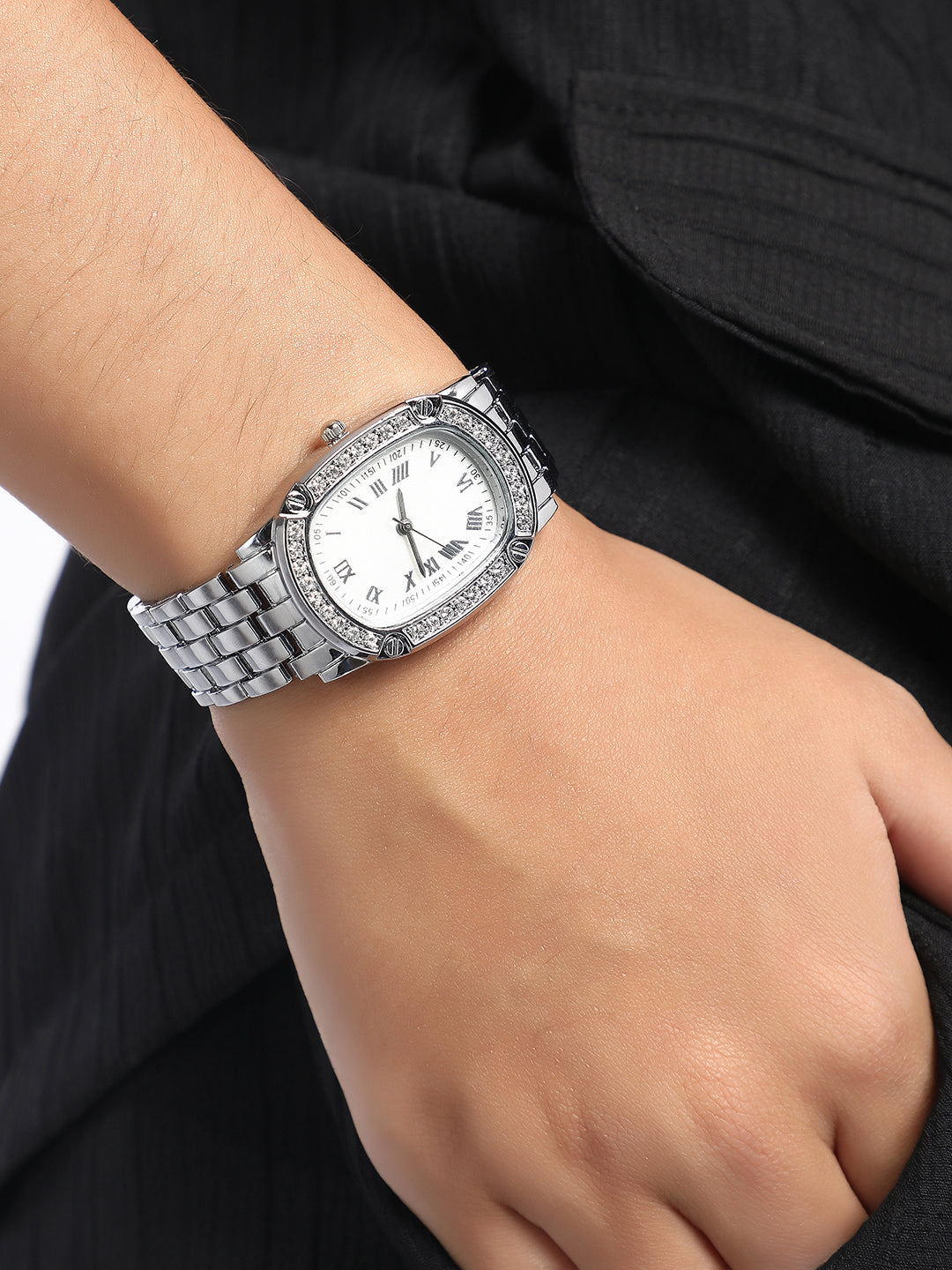 The Roman Torque Oblong Watch - Metallic Silver