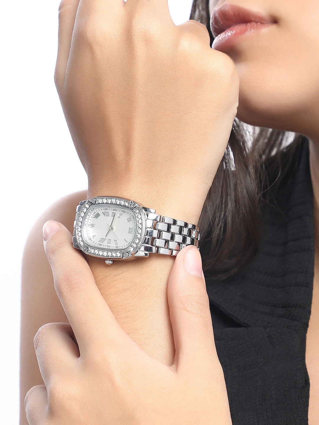 The Roman Torque Oblong Watch - Metallic Silver