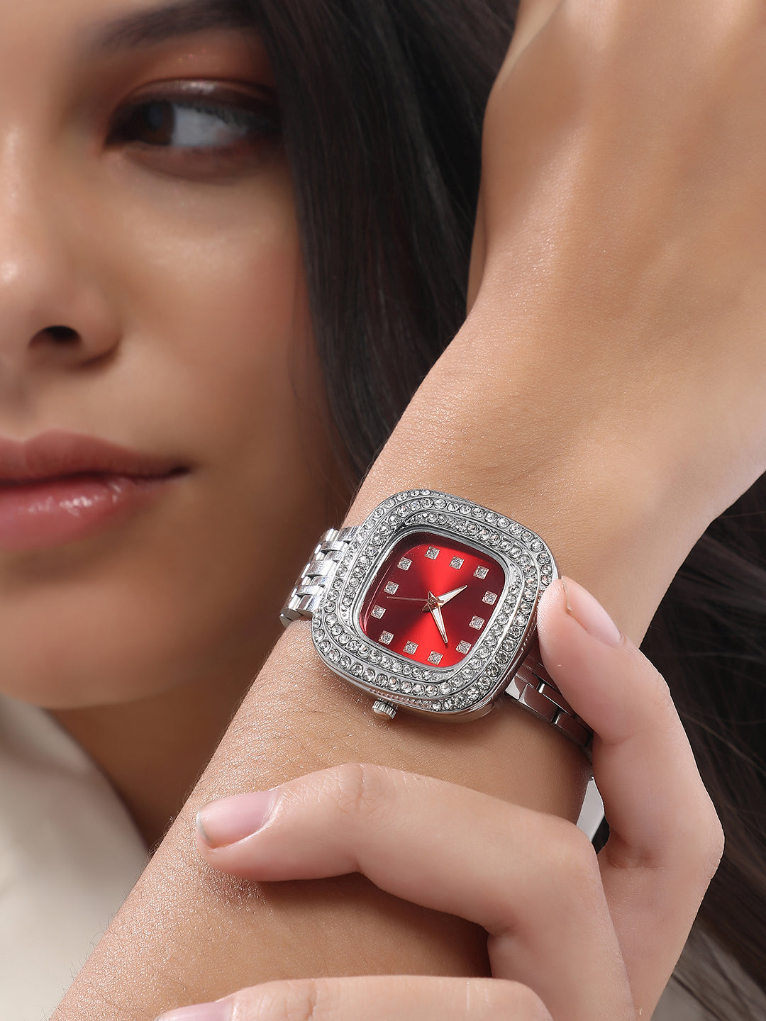 The Jolie Vortex Square Watch - Crimson Red