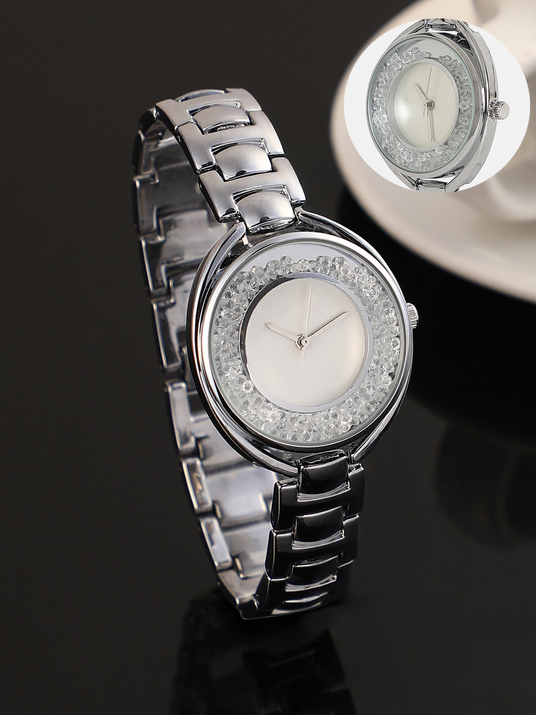 The Crystalized Halo Round Watch - Metallic Silver