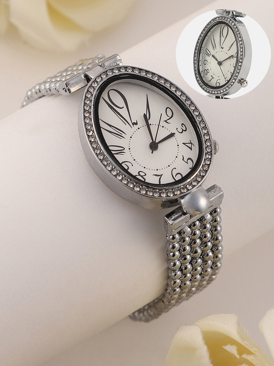 The Lumex Dotted Oval Watch - Metallic Silver