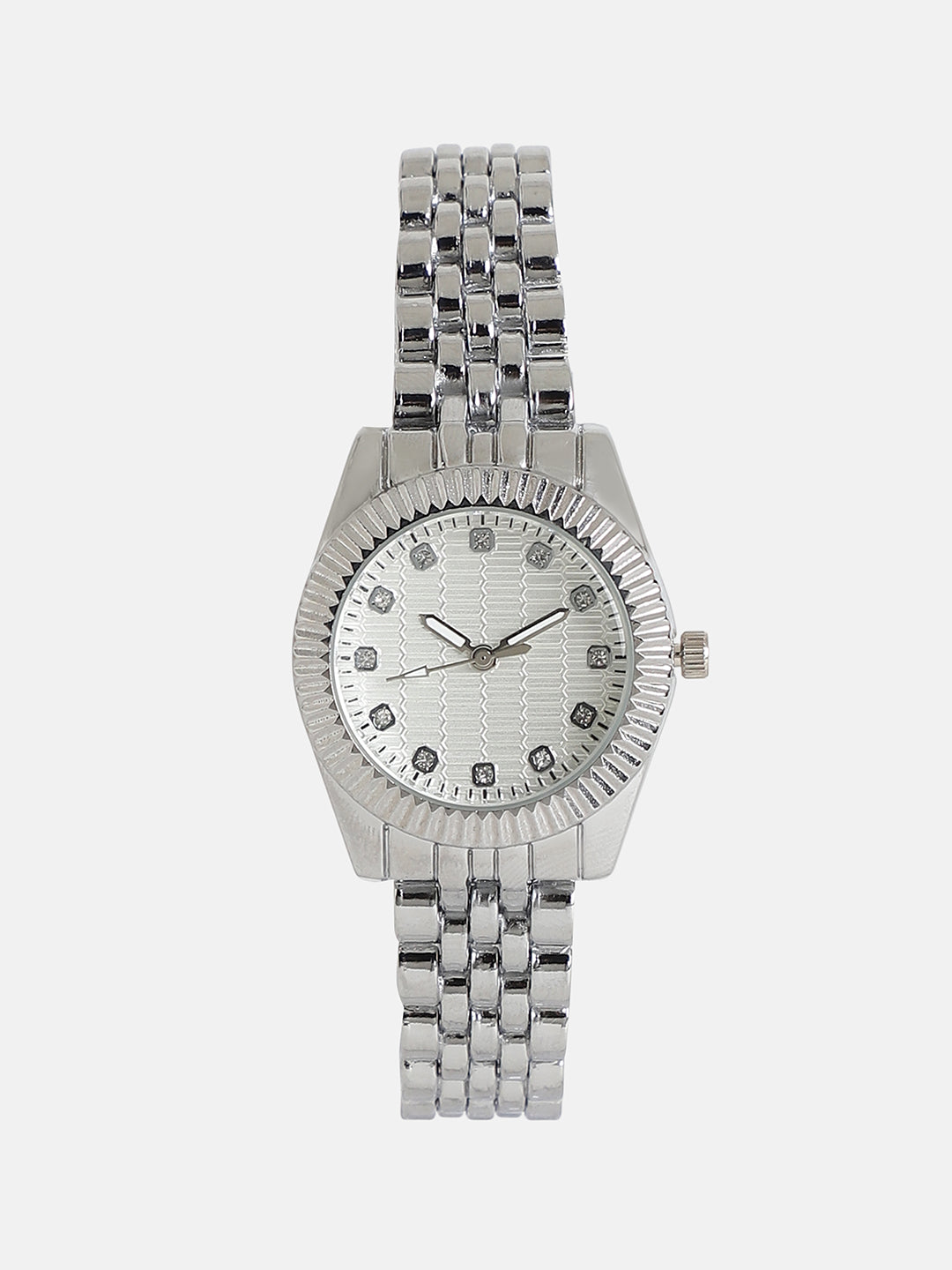 The Ribbed H-Link Round Watch - Metallic Silver