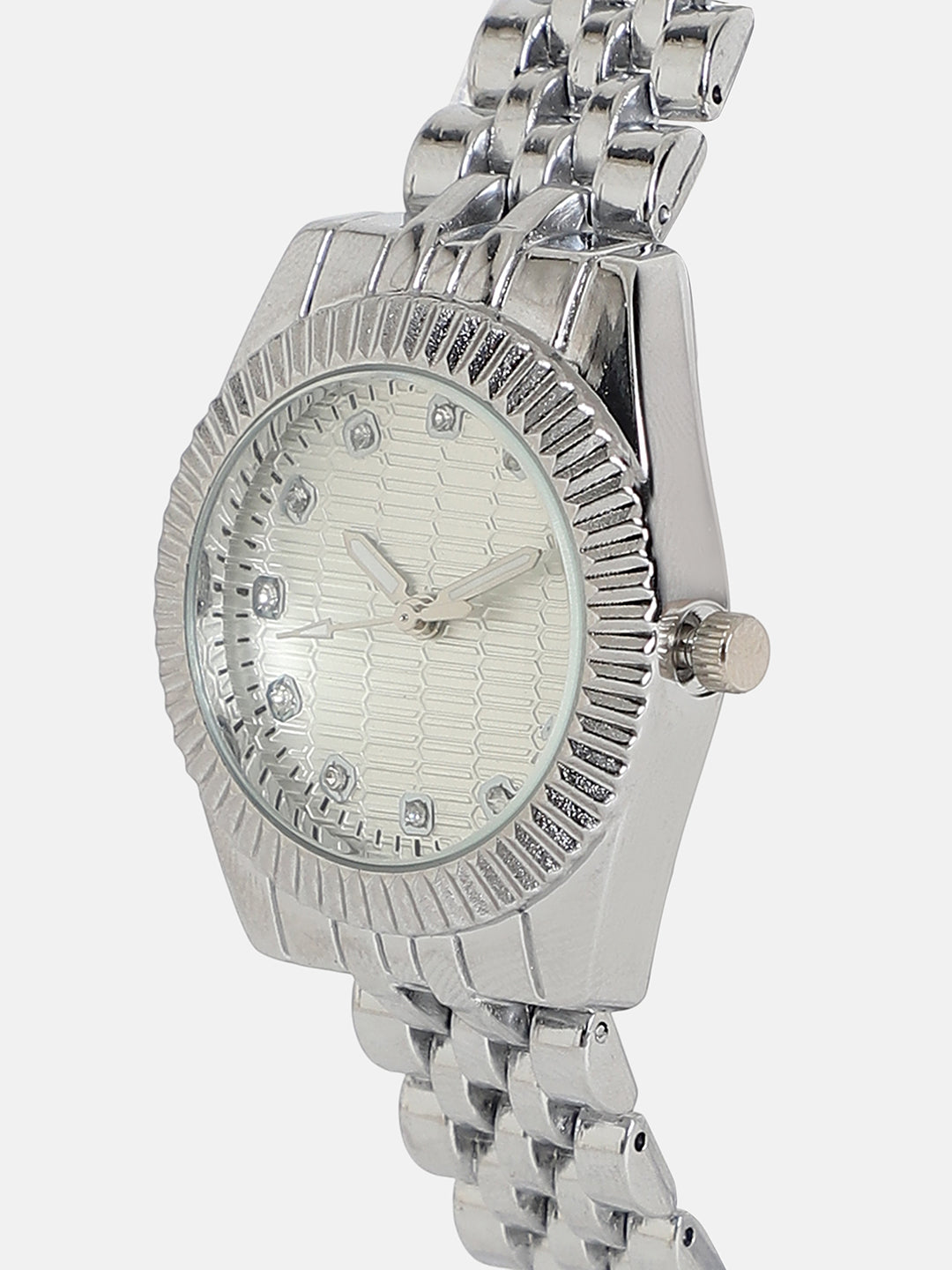 The Ribbed H-Link Round Watch - Metallic Silver