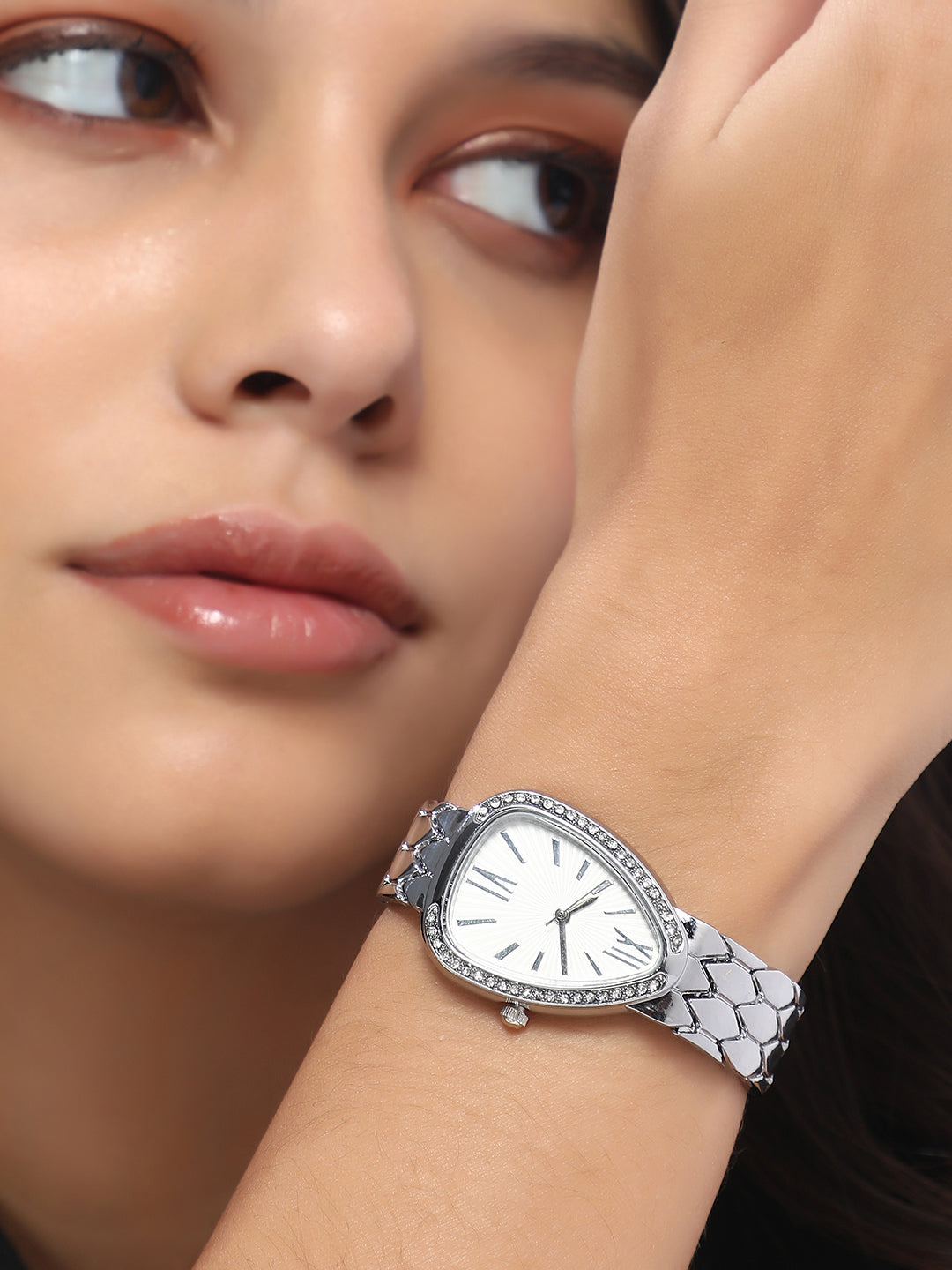 The Roman Serpenti Asymmetric Watch - Metallic Silver