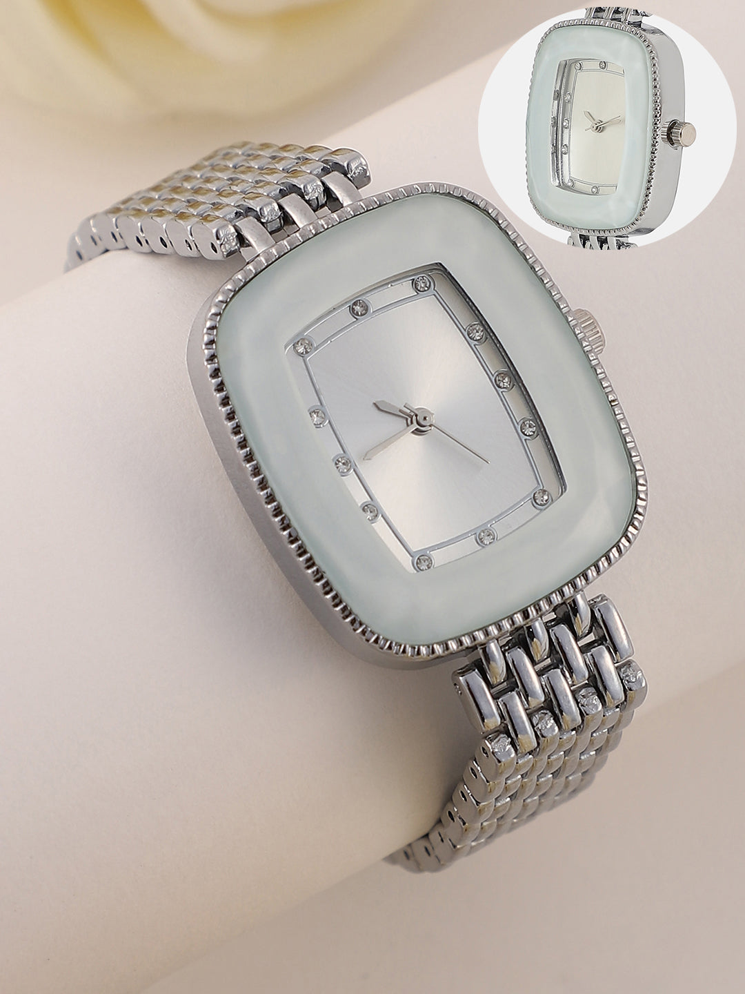 The Grecian Rectangular Diamond Watch - Metallic Silver