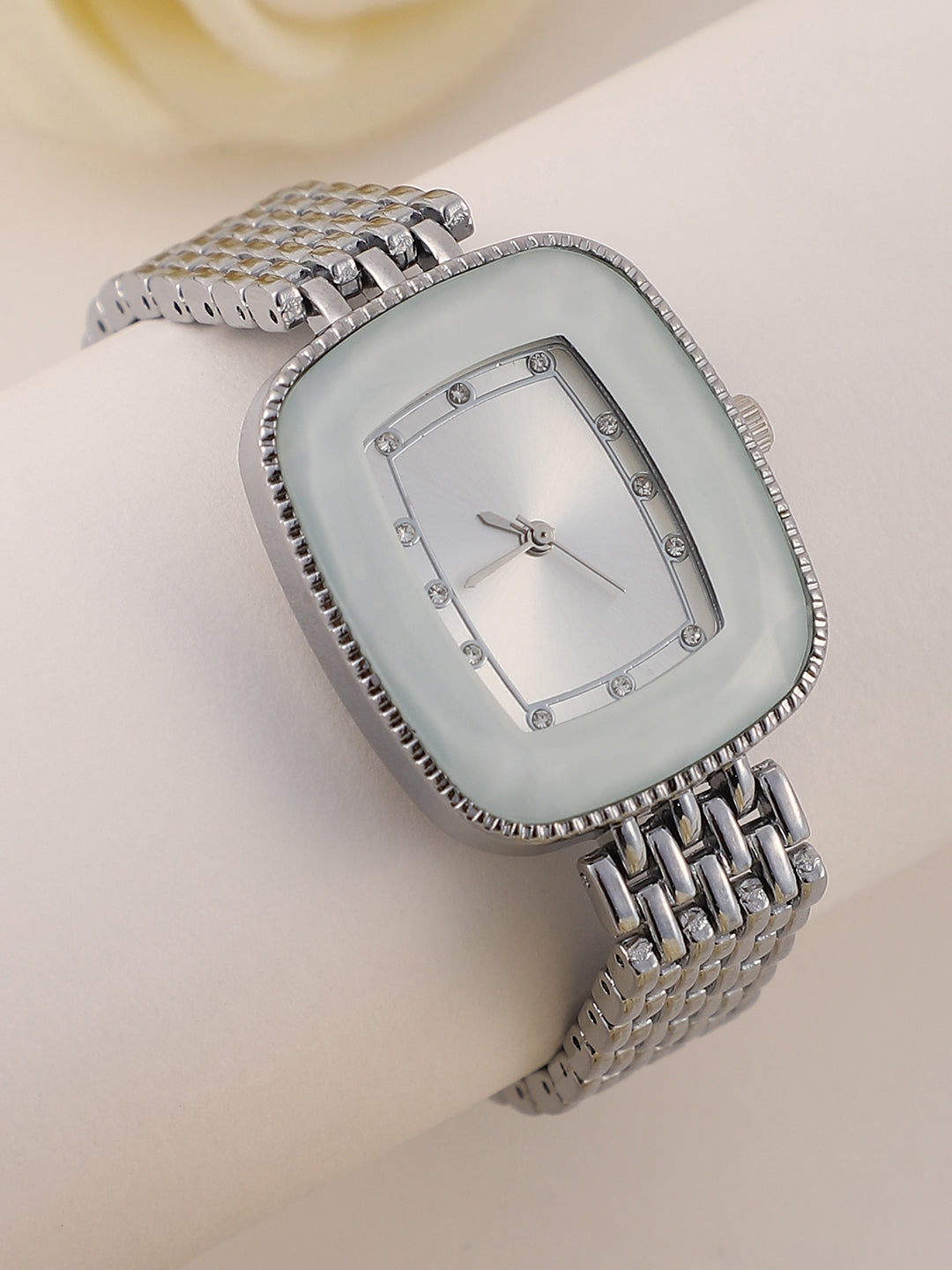 The Grecian Rectangular Diamond Watch - Metallic Silver