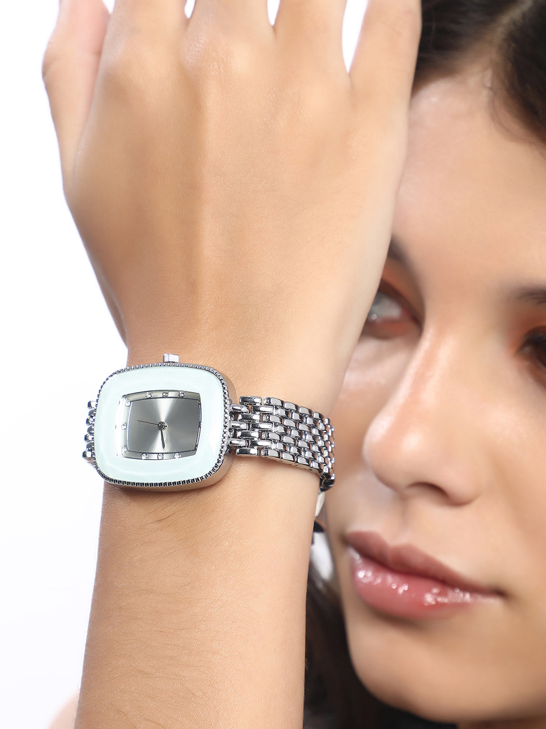 The Grecian Rectangular Diamond Watch - Metallic Silver