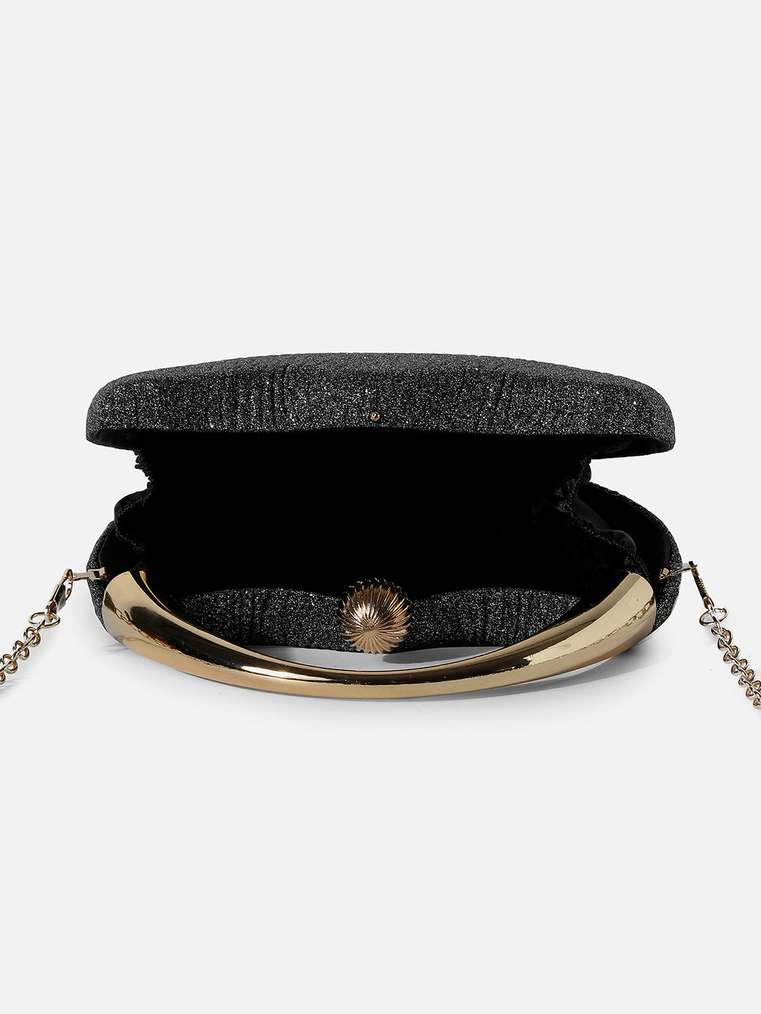 BLACK TEXTURED VEGAN LEATHER HAND BAG