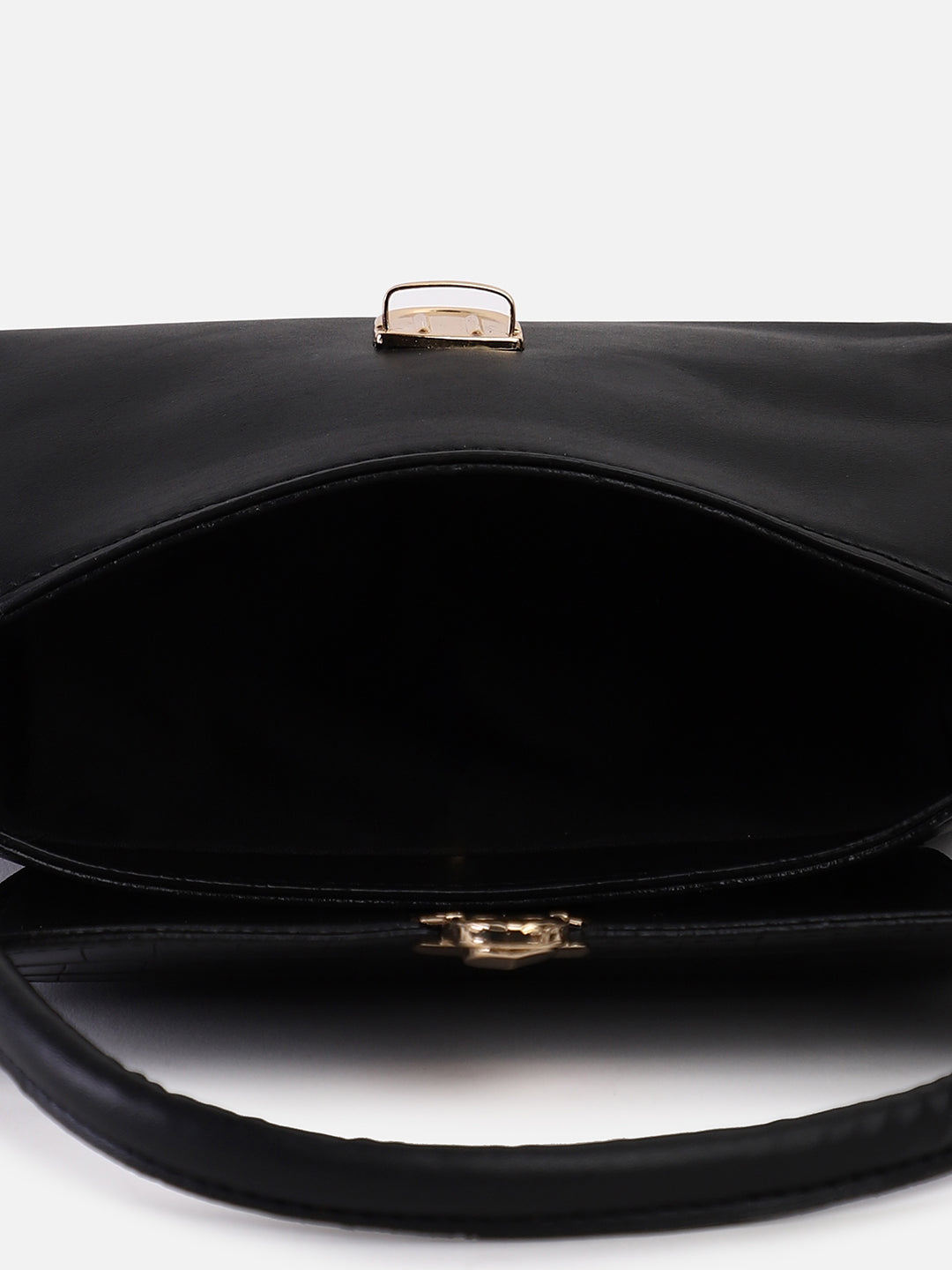 BLACK TEXTURED VEGAN LEATHER  HANDBAG