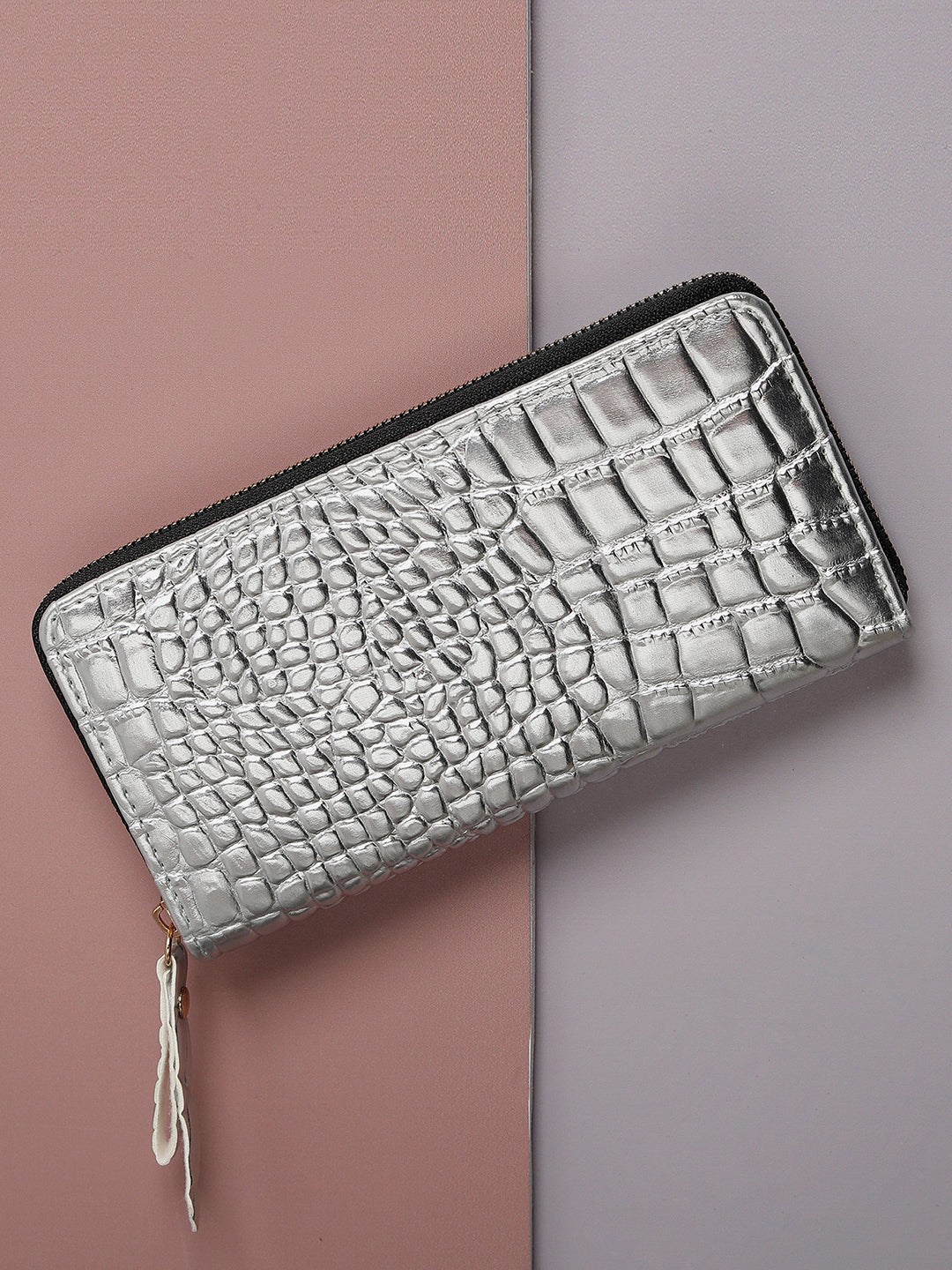 Silver Textured Vegan Leather Wallet