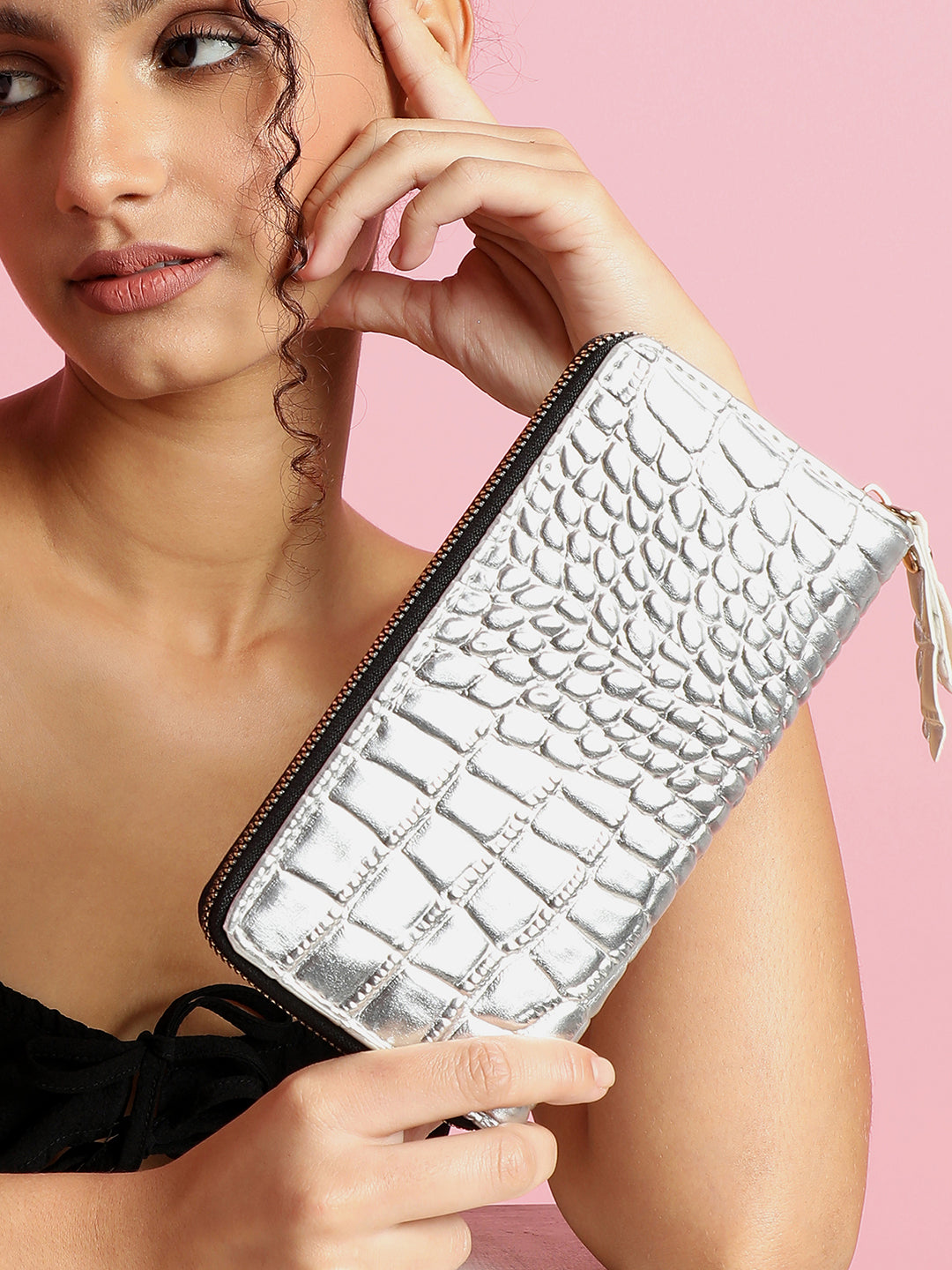 Silver Textured Vegan Leather Wallet