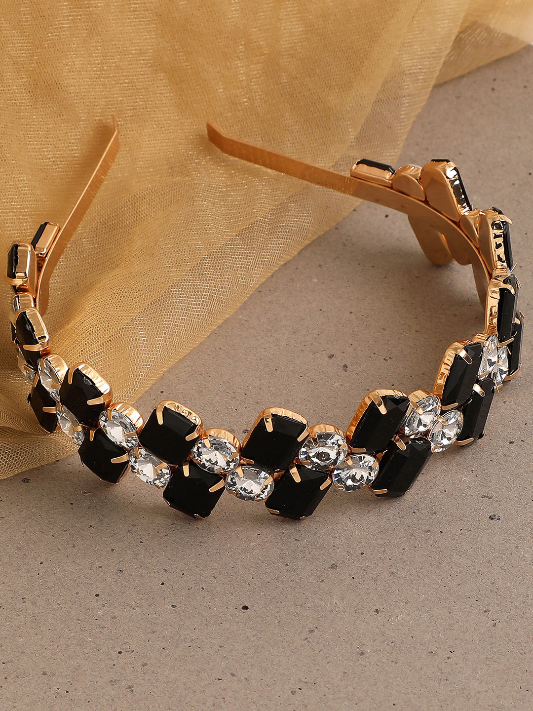 Black Stones Gold Plated Hairband