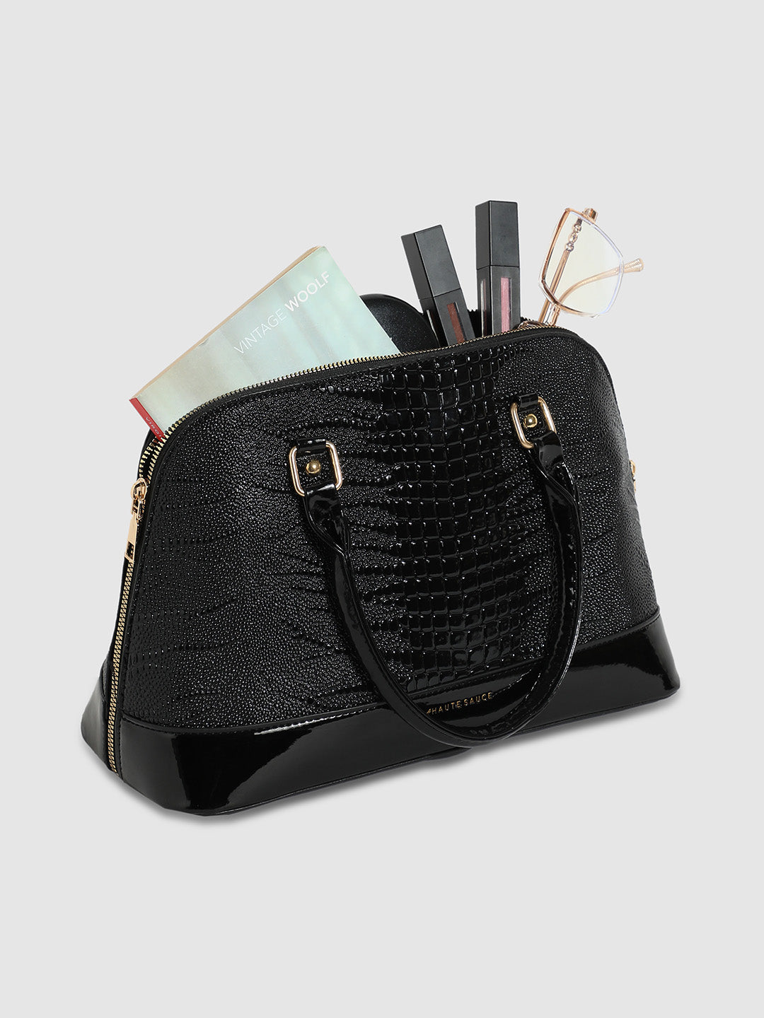 Croc Top Handle Handbag - Black