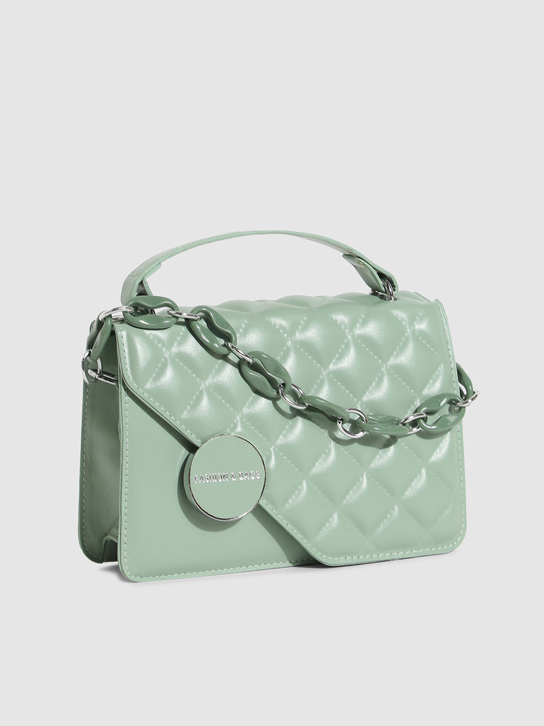 Quilted Flap Handbag - Mint Green