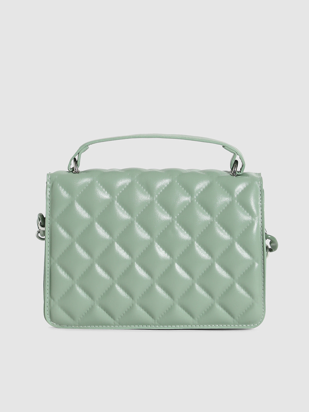 Quilted Flap Handbag - Mint Green