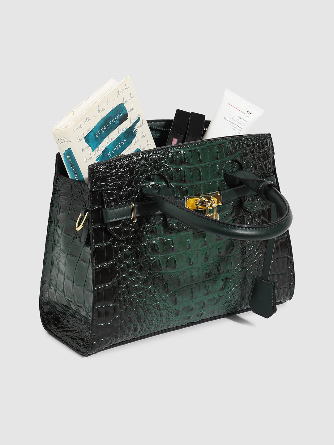 Lock Buckle Handbag - Forest Green