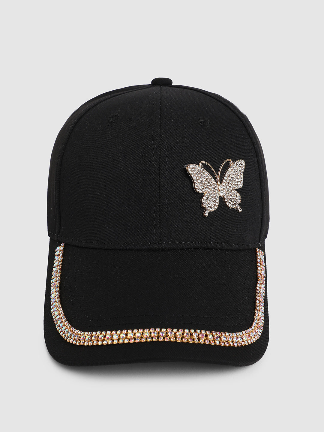 Rhinestone Butterfly Baseball Cap - Black