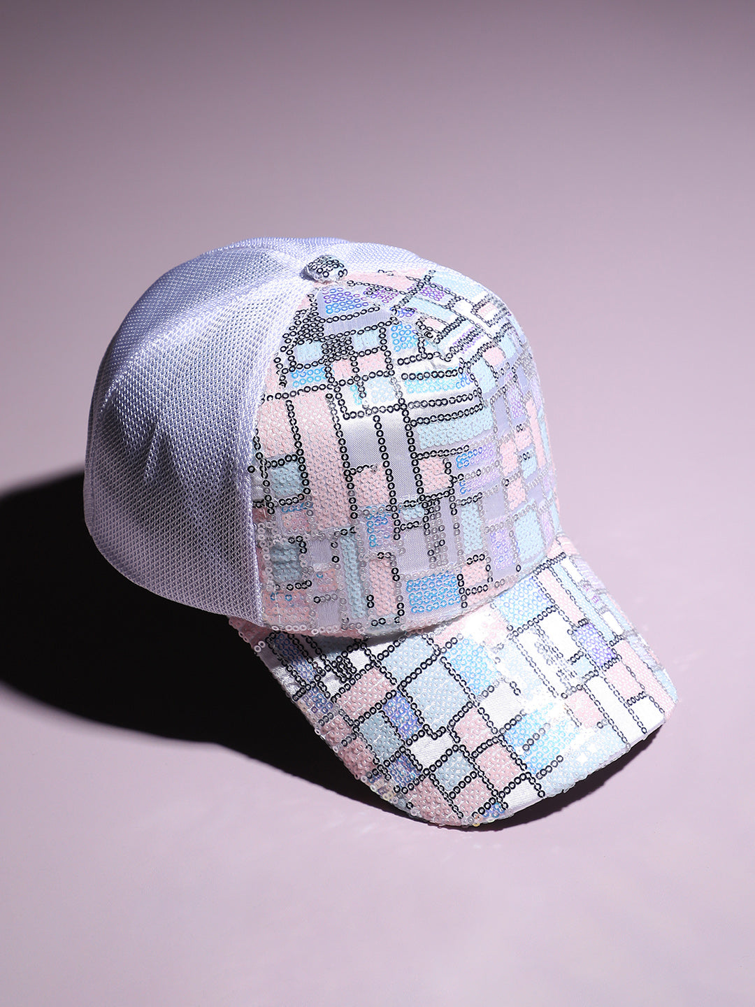 Sequin Block Baseball Cap - White