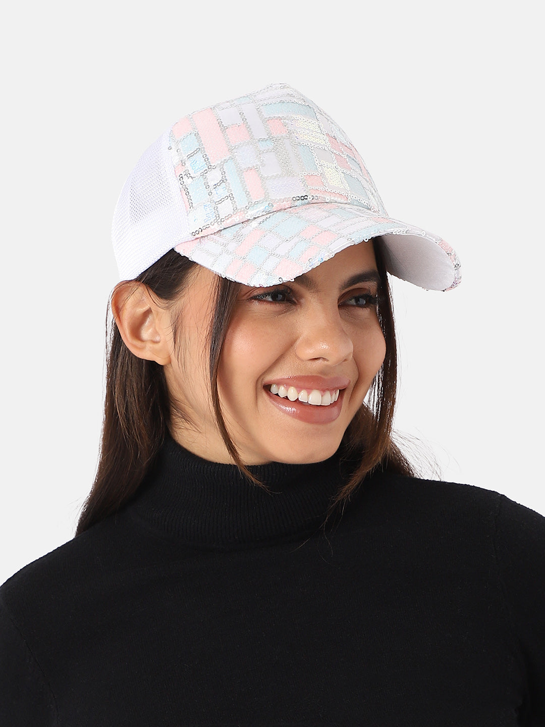 Sequin Block Baseball Cap - White