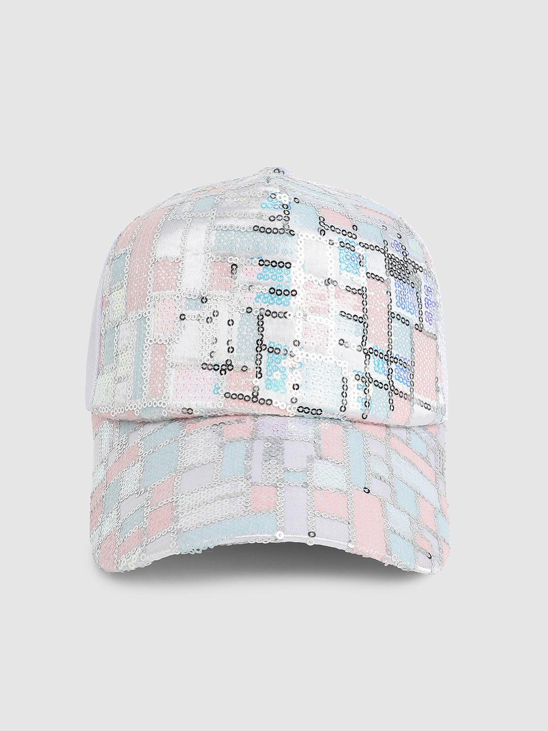 Sequin Block Baseball Cap - White