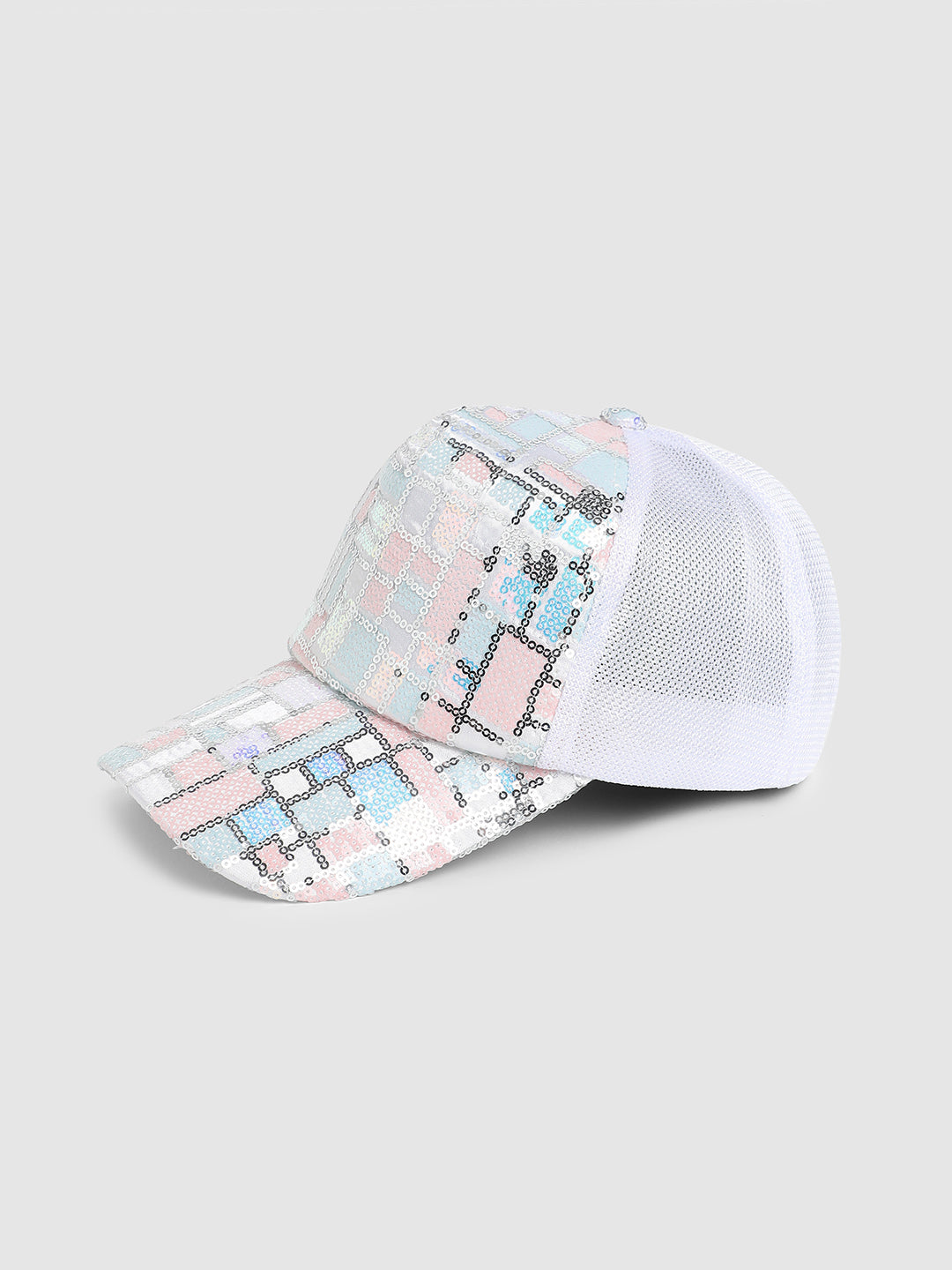 Sequin Block Baseball Cap - White