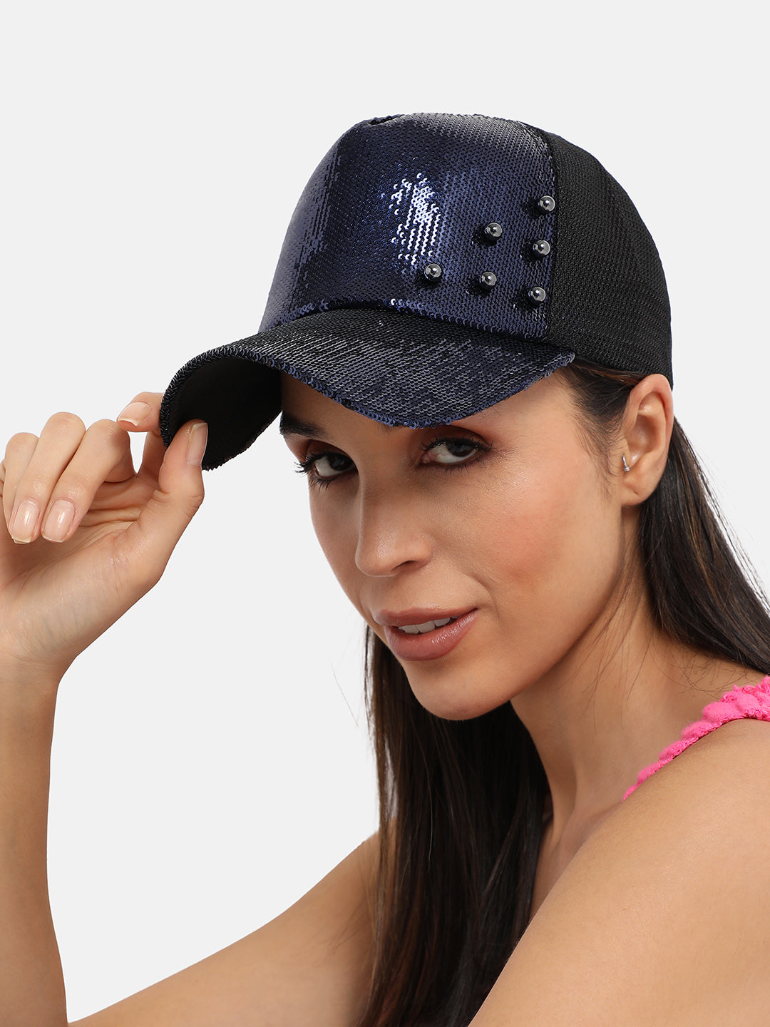 Embellished Baseball Cap - Navy Blue & Black