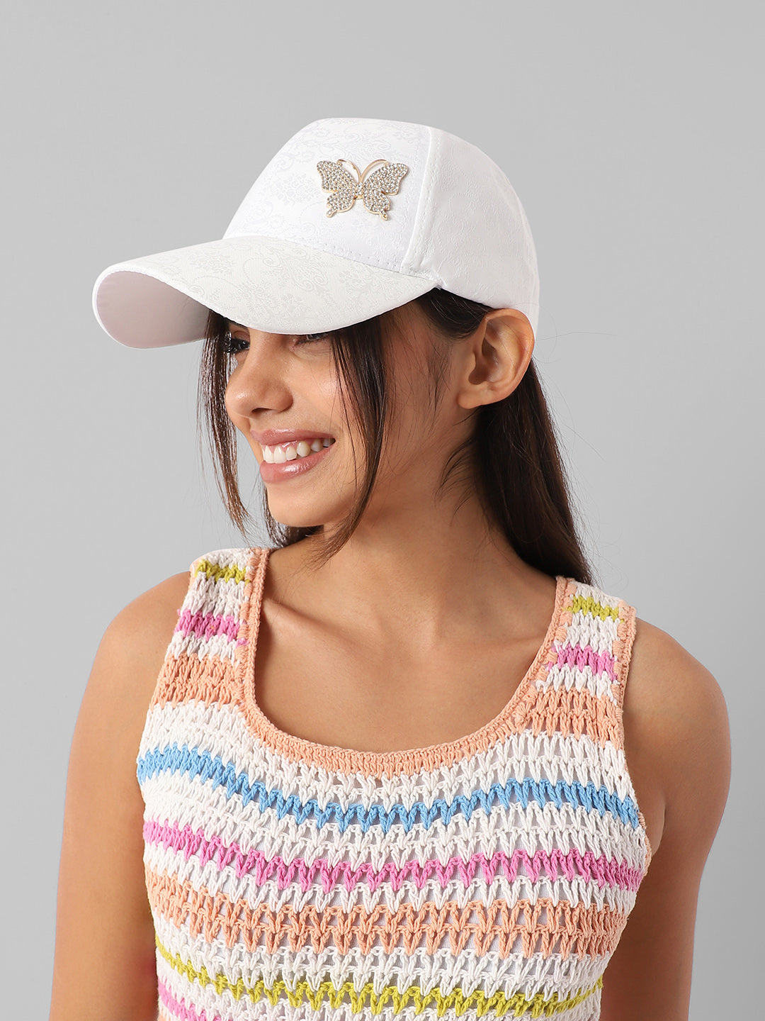 Jaquard Butterfly Baseball Cap - White