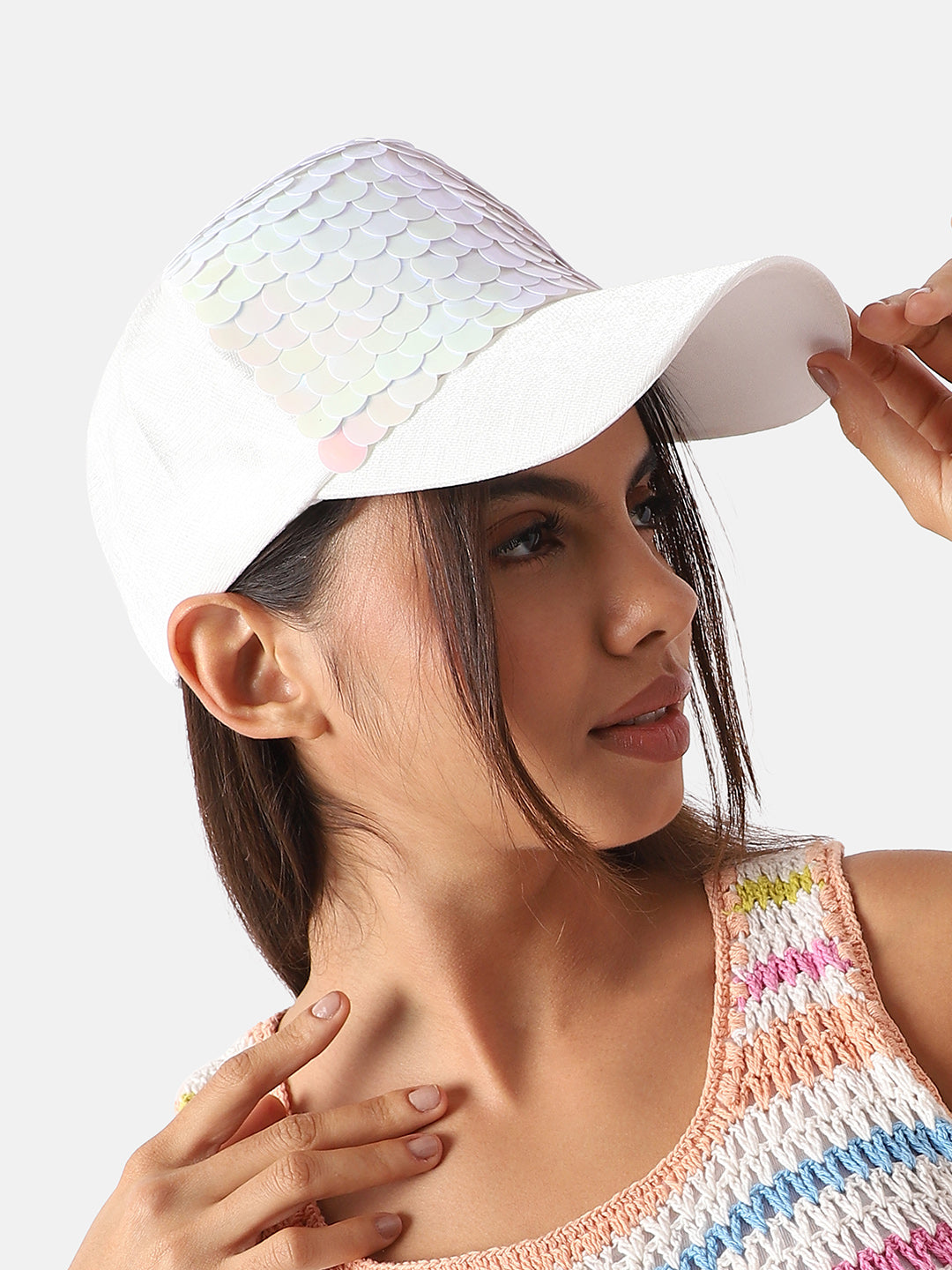 Maxi Sequin Baseball Cap - White