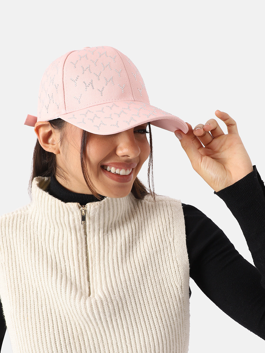 Rhinestone Swirl Baseball Cap - Baby Pink