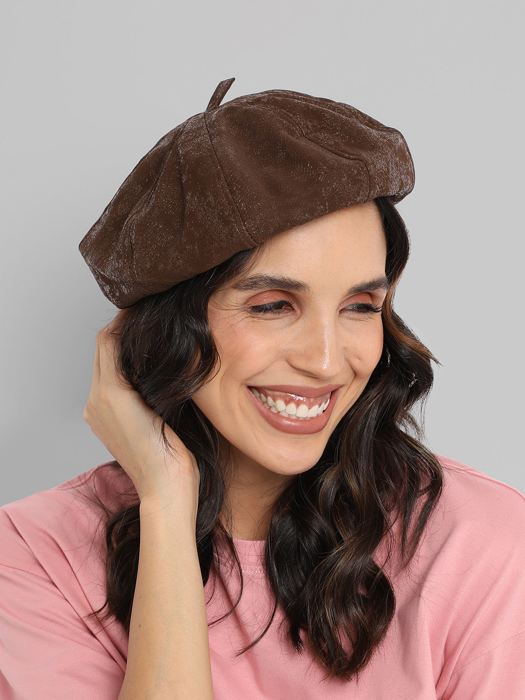 Pebbled Bakerboy Hat - Coffee Brown