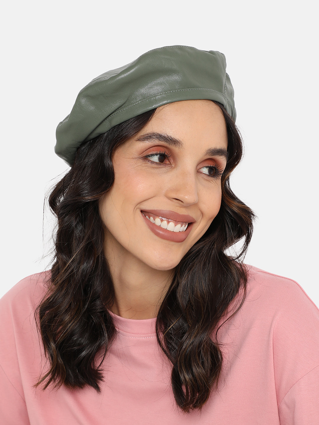 Flat Grain Beret Hat - Olive Green